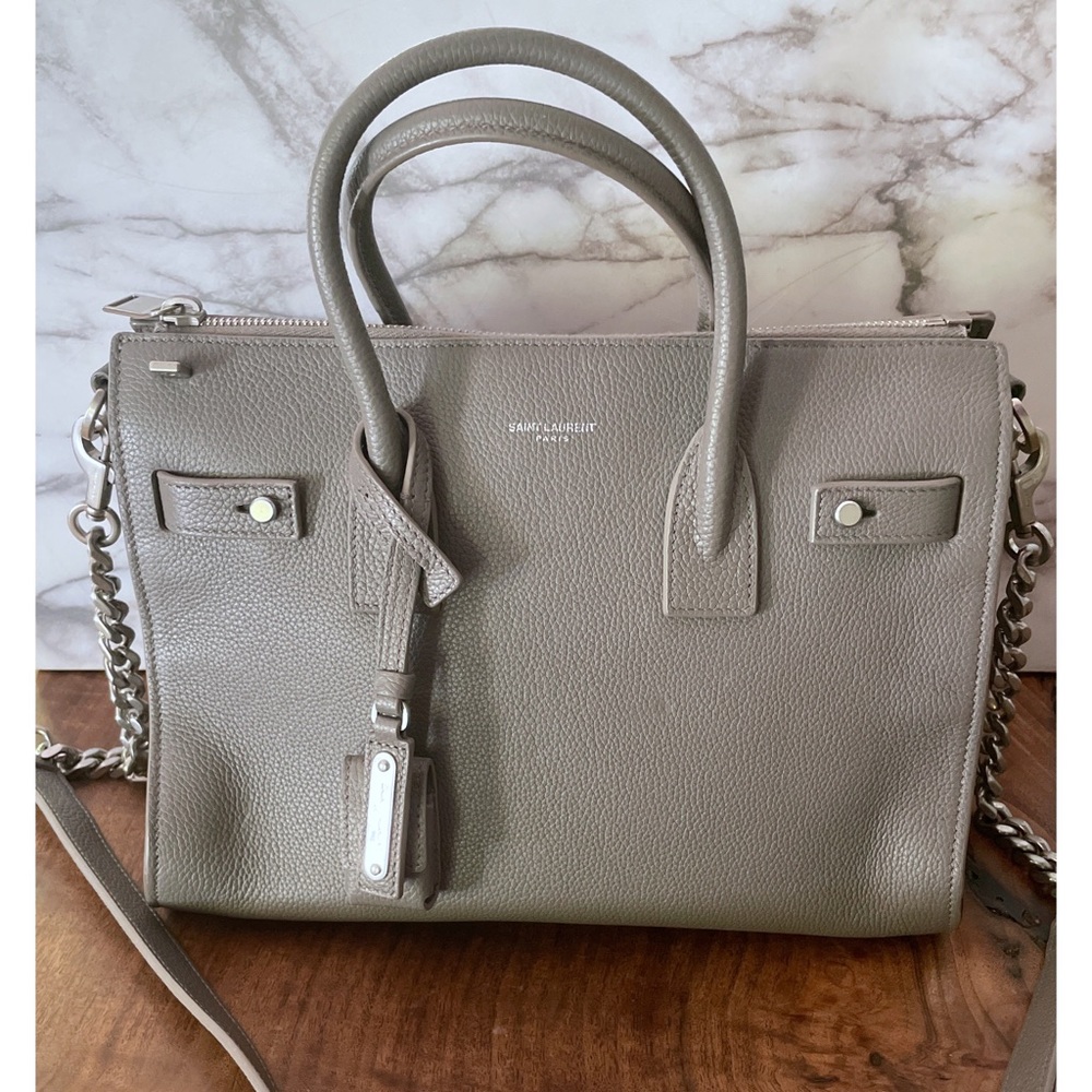 Authentic Saint Laurent Small Grey Baby Sac De Jour Leather Tote Crossbody Bag - Picture 15 of 17